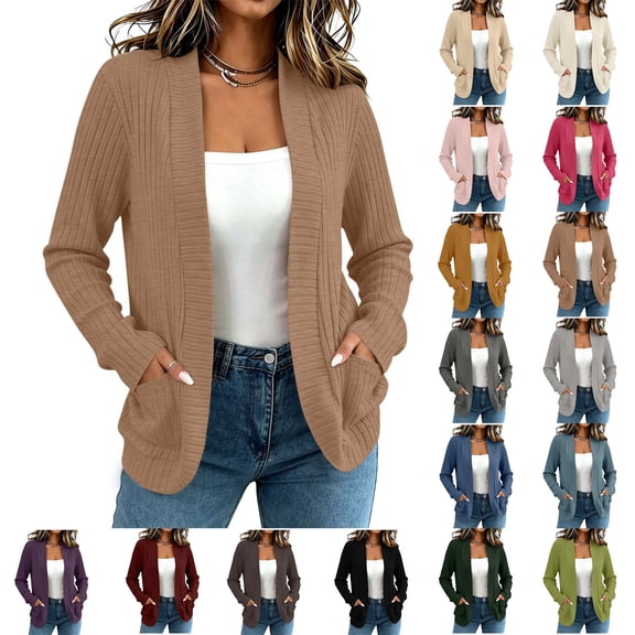 Open Front Cardigan Sweaters for Women Zaewscy Women's Fashion Casual Ladies long Sleeve Casual Outwear Jackets Khaki XXL