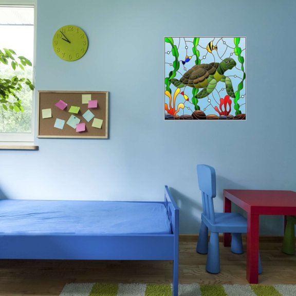 Turtle Wall Decal Sea Turtle Wall Decal Living Room Wall Decor Vibrant Sea Living Room Decoration - Size: 30 In X 30 In