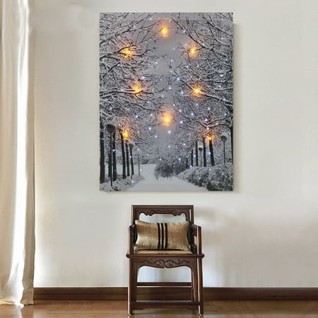 - Luminous LED Lighted Light-up Canvas Christmas Night Snowy Tree Lined Avenue Art Picture Print Home Wall Decor Gift 40x30cm