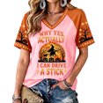 thumbnail image 2 of VXARARL Womens Short Sleeve V Neck Halloween T Shirts Pumpkin Shirts Why Yes Actually I Can Drive A Stick Graphic Autumn Tee Tops Ghost Pumpkin T Shirts Pink 3XL, 2 of 4