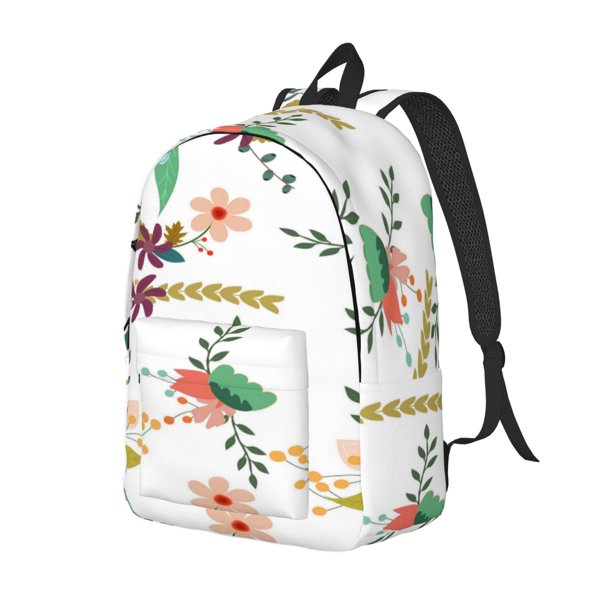 Disketp Pretty Floral With Leaves Mochila de Lona Estampada, Mochila Escolar de Viaje Ligera para Estudiantes y Portátil-Small