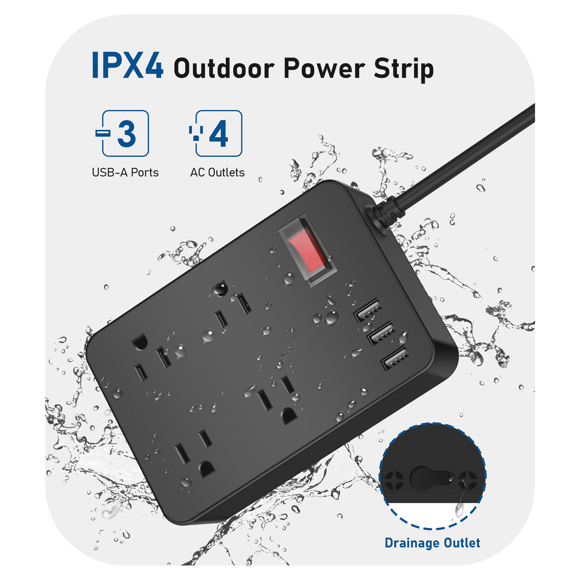 VILONG Outdoor Power Strip Waterproof with USB-C Fast Charging Station,4 Outlet Surge Protector,45°Flat Plug,6ft Extension Cord for Outside,ETL Listed