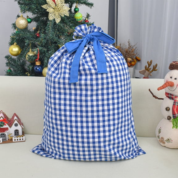 Deeceymbur Christmas Plaid Cloth Drawstring Gift Bag Candy Sack Reusable Holiday Packaging with Easy Pull Closure for Festive Presentations