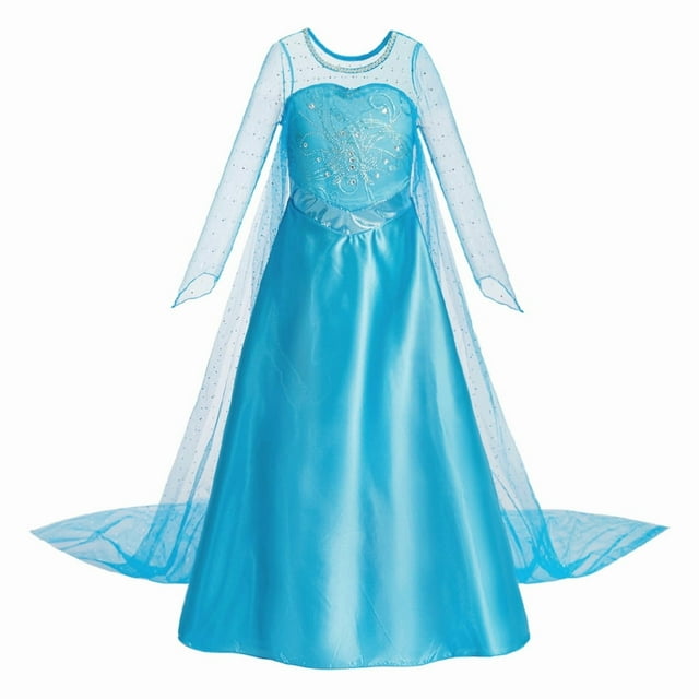 Robe de Princesse pour Enfants Petites Filles Anniversaire Robe Maxi Bleue Enfants Elsa Fête Manches Longues Noël Carnaval Cosplay Robes