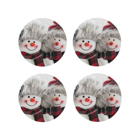 

Fuzoiu Christmas Snowman With Hat Print Leather Coasters Set Drink Coasters Set of 4 for Tabletop Protection Durable PVC Coasters Home Décor and Housewarming Gift-Round Shape