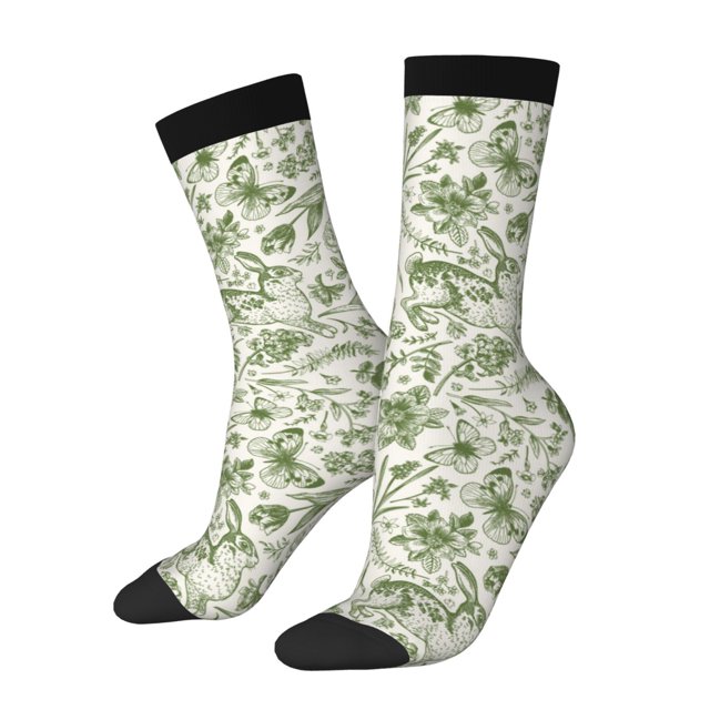 Fotbe Green Rabbit Calcetas Largas con Estampado para Hombre y Mujer – Calcetas de Compresión Transpirables y Elásticas, Viajar y Uso Diario Talla 5-11