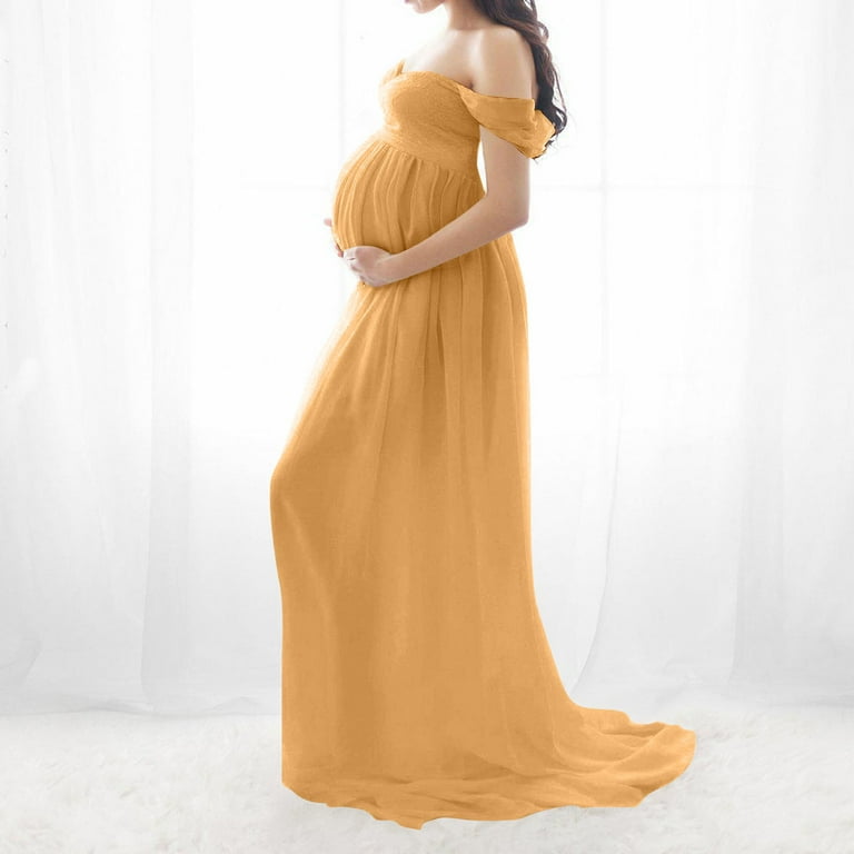 slim fit dress slacks Luxury Gold Maternity Gown, Pregnant Guest, Baby Shower, Gender Reveal Small / Champagne main image 0