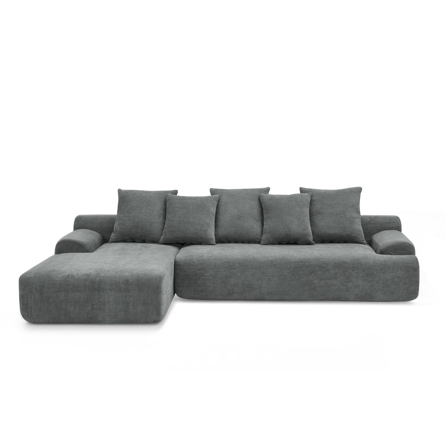 Demi Bonn 110"x67" Velvet L-Shape Sectional Sofa, Modern Upholstered Modular Couch for Living Room/Bedroom Furniture, Gray