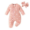 thumbnail image 5 of Diufon Newborn Baby Girls Bodysuit Long Sleeve Printed Ruffled Footie Romper Cotton Zipper Jumpsuit and Headband, 5 of 7