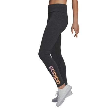 adidas Womens Linear-Logo Full Length Leggings,Dark Grey Heather,X-Small