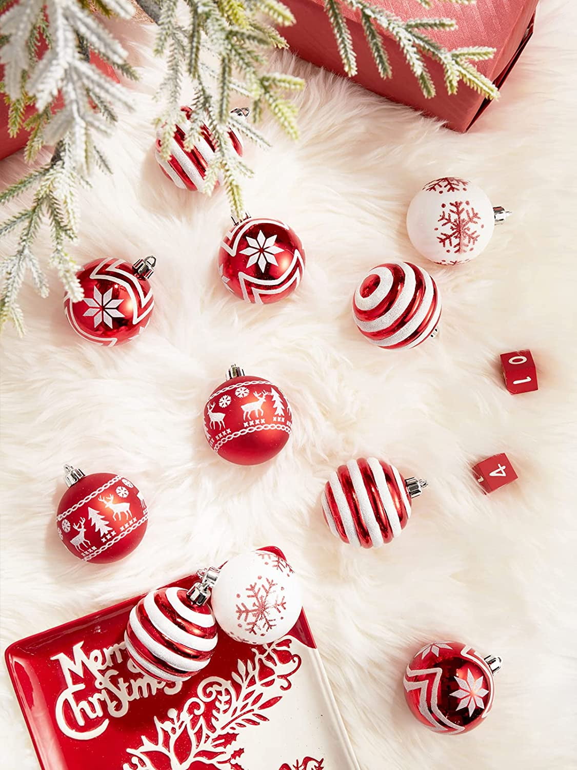 HadinEEon Christmas Ball Ornaments, 24pcs Christmas Tree Decorations, 2.36" Xmas Hanging Balls (Red)