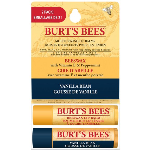 Burt’s Bees® 100% Natural Origin Moisturizing Lip Balm, Beeswax & Vanilla Bean -2 Pack