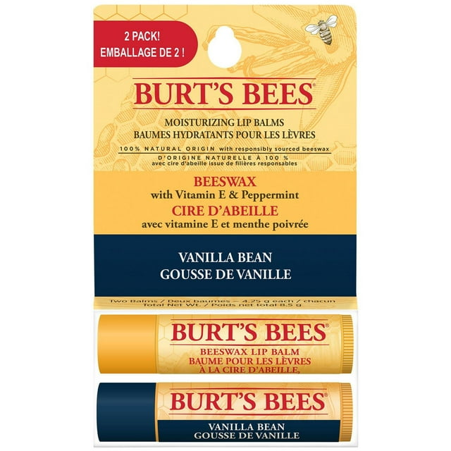 Burt’s Bees® 100% Natural Origin Moisturizing Lip Balm, Beeswax & Vanilla Bean -2 Pack