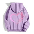 thumbnail image 4 of Womens Zip Up Hoodie With Pink Ribbon Printed Oversized Wash Sweatshirts Heavyweight Fall Fashion Outfits Casual Jackets Winter Clothes (Light Purple, XL), 4 of 6
