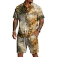 thumbnail image 2 of Mens 2 Pieces Set Texture Print Short Sleeve Shirt and Shorts Resort Wear Summer Vacation Beach Matching Outfits, 2 of 6