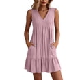 thumbnail image 4 of Admvng Womens Dress V Neck Pocket Sleeveless Tiered Ruffle Hem Casual Flowy Summer Dress, 4 of 7