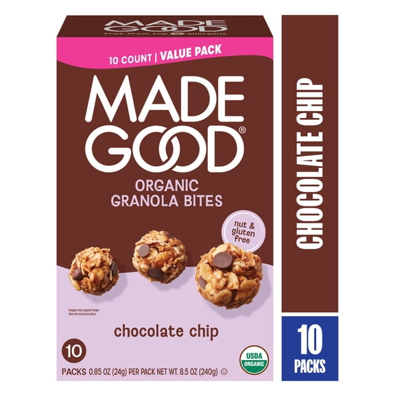 MadeGood Chocolate Chip Granola Bites,  10 Pack Count, 0.85 oz Each