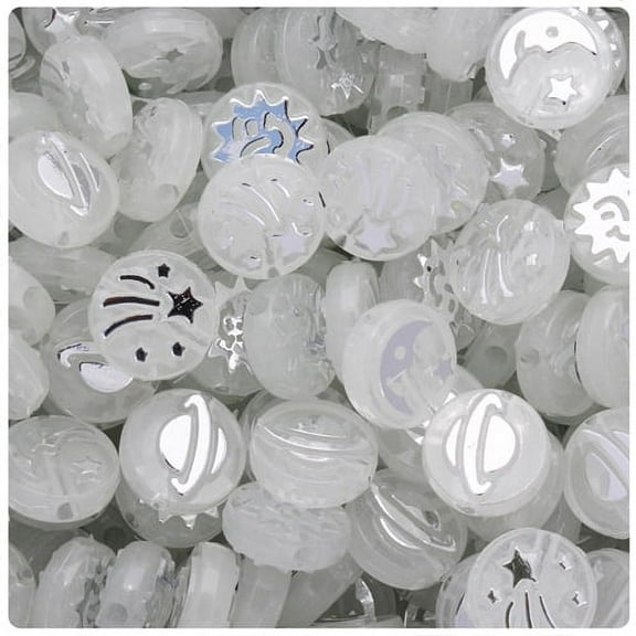BeadTin Celestial 13mm Picture Beads - Night Glow-in-the-Dark with Silver (30pcs)