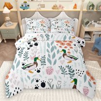 Homewish Mallard Duck 3 Pieces Queen Comforter Set for Teens Boys Girls,Flower Animal Ultra Soft Bedding Sets,Dreamy Princess Bedding Comforter Set,Ultra Soft Home Decor,Reversible