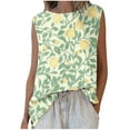 thumbnail image 2 of Tops for Women Sleeveless Round Neck Floral Printed Casual Tank Top Yellow S, 2 of 5