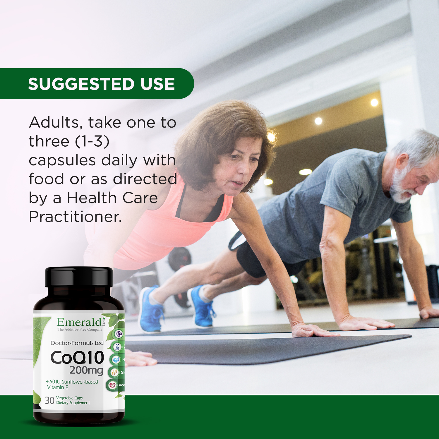 Emerald Labs CoQ10 200 mg with 60 IU Natural Vitamin E for Heart Health Support, Energy Production, Supports Immune System - 30 Capsules