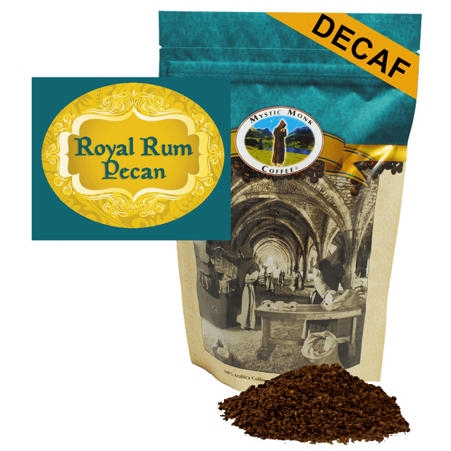 Mystic Monk Coffee Royal Rum Pecan Decaf Flavored Ground Coffee