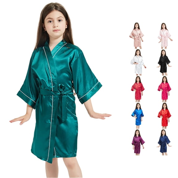 Glisme Girl Casual Pajamas O Neck Sleepwear Bathrobe Kimono Robes Absorbent Towel Short Sleeve Homewear 11-12 Years Casual Big Girls Clothes Green
