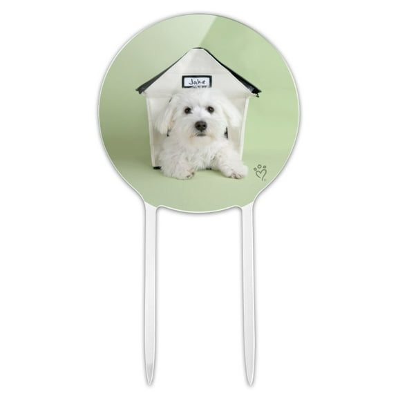 Acrylic Bichon Frise Maltese Puppy Dog in House Cake Topper Party Decoration for Wedding Anniversary Birthday Graduation