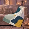 thumbnail image 6 of Abstract Teal Mustard and Blush Shapes, Calming Modern Style for Art Lovers, Flowing Color Block Pattern and Housewarming Gift, Soft Flannel Blanket for Bedroom and Living Room, Home Decor, 6 of 9