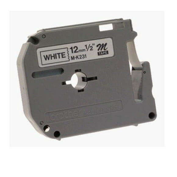 Brother MK231 Ruban non laminé blanc avec texte noir authentique pour étiqueteuses P-touch, 12 mm de largeur x 8 m de longueur