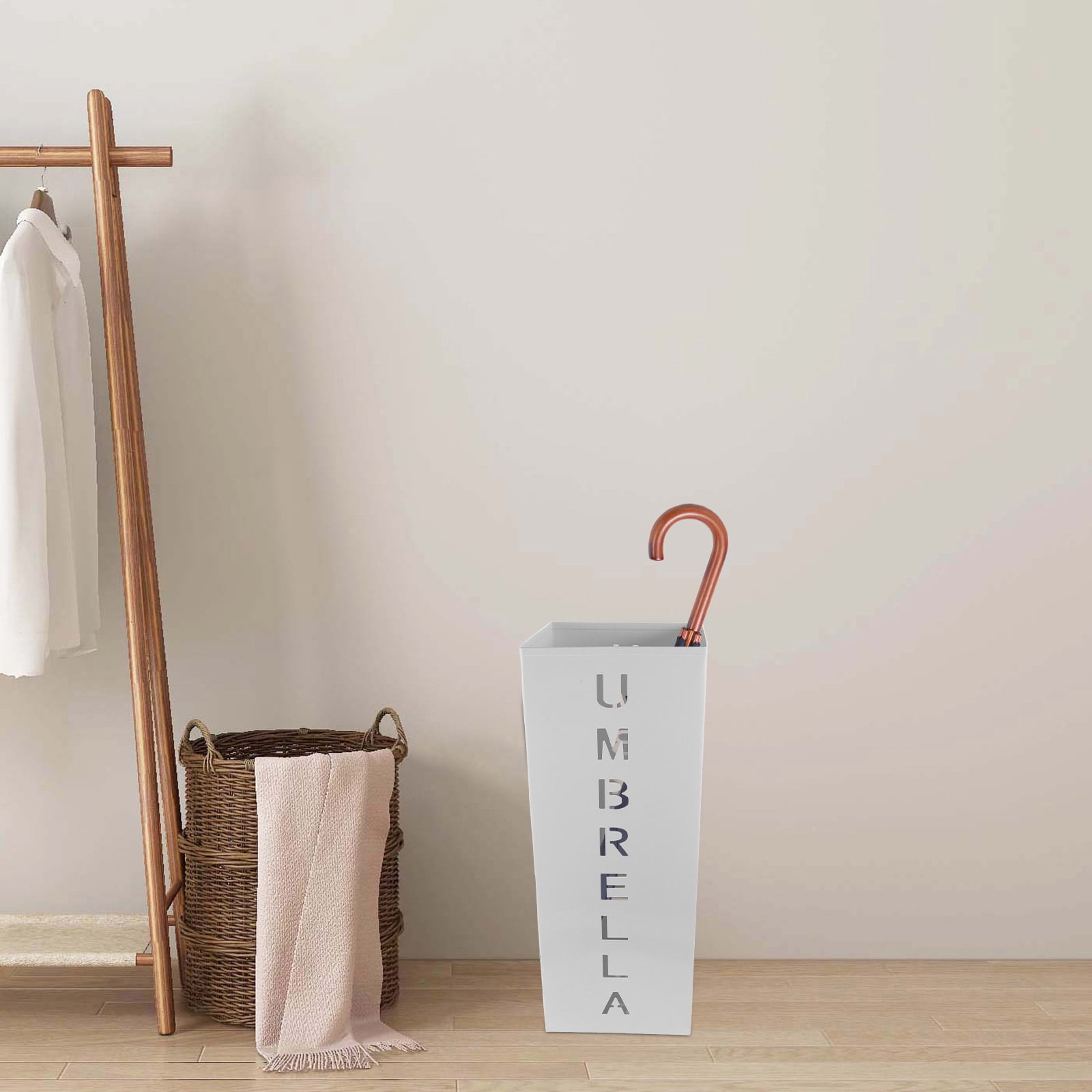 BESTYASH White Iron Folding Umbrella Stand for Home and Office Use, Compact Stylish Indoor Umbrella Holder Storage Rack