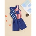 thumbnail image 4 of Musuos 4th of July Toddler Boys Outfits 3 6 12 18 24M 3Y Stripe Stars Print Sleeveless Tank Tops and Elastic Waist Shorts Summer Clothes Set, 4 of 9