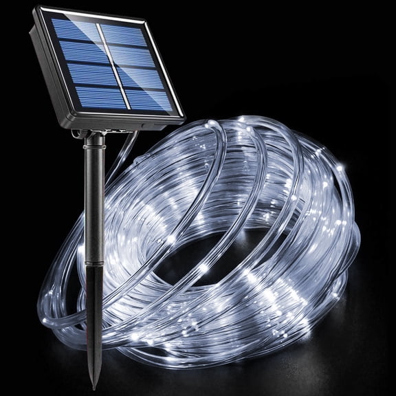 Solar Powered LED Rope Lights 30M Cool White Outdoor String Lights
