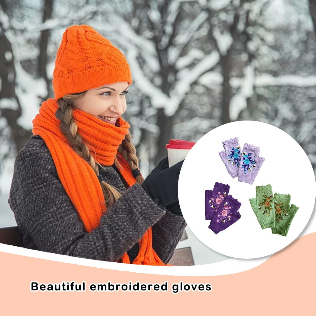 Mitaines Femme Hiver Malloom® Gants Demi-doigts U2013 Femmes D'hiver Laine Chaude Hibou Tricot Moufle Mitaine
