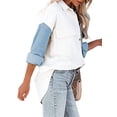 thumbnail image 3 of Abrigo de mujer Camisa de bolsillo con botones en bloque de color Otoño Invierno Solapa de pana Blusa superior cálida informal, Blanco Gris Azul cielo, S sidaley AP003978-13, 3 of 7