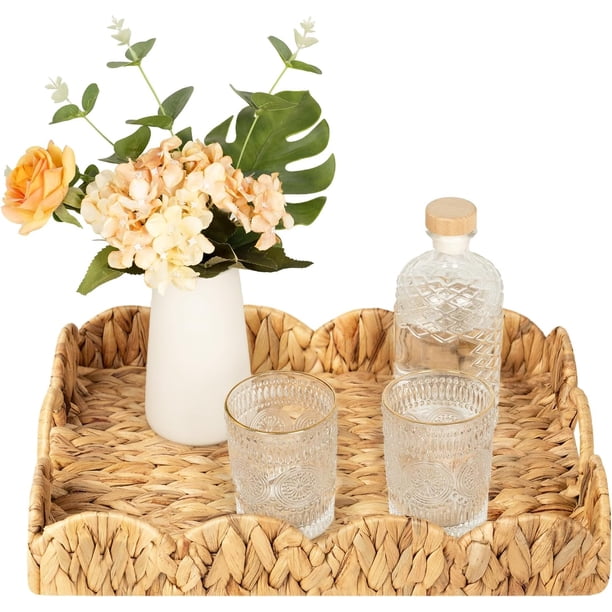 Bandeja de mimbre rectangular bandeja para servir bandeja de jacinto de agua para decoración y organización