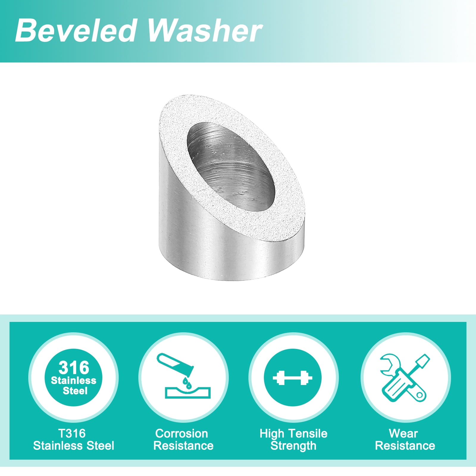 Uxcell 20 Pack 3/8 Inch 37 Degree Angle Beveled Washer, Silver
