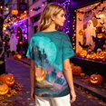 thumbnail image 5 of Women’s Halloween Handprint Graphic Henley Button Neck Short Sleeve Cotton Linen Shirt with Chest Pocket Casual Fit, 5 of 7