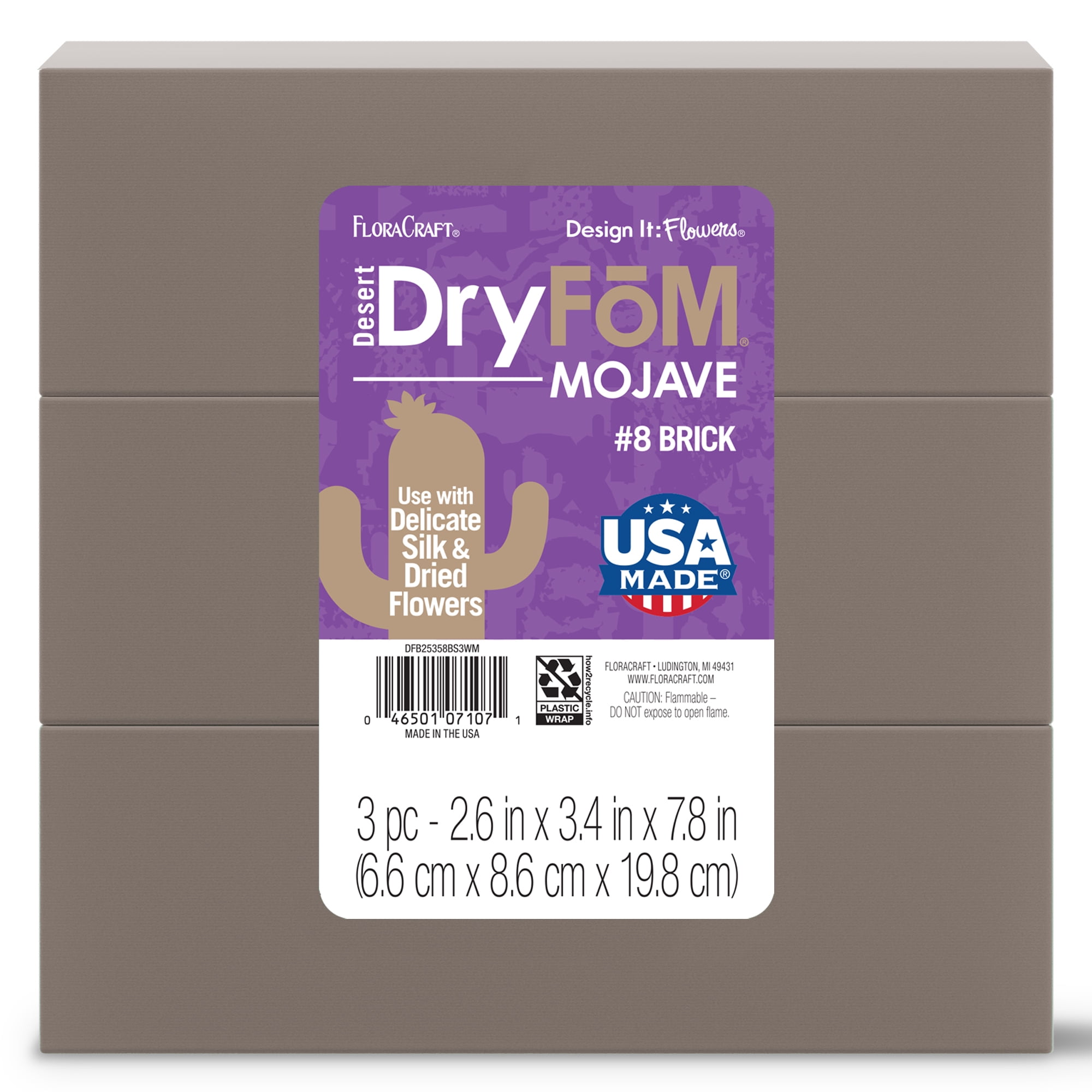 (3 pack) FloraCraft Floral Desert DryFōM 3 Piece Brick 2.6 x 3.4 x 7.8 inch Brown
