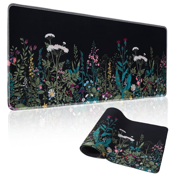 Desk Mat,Big Desk Pad,31.5 x 11.8in Extended Gaming Mouse Pad,Large Mouse Pad for Desk Rubber Base Mousepad with Stitched Edges,Keyboard Mouse Mat for Work,Game,Office,Home - Weeds