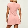 thumbnail image 5 of Women's Summer Casual Mini Dress Short Sleeve Crew Neck Ruched Slim Fit A-Line Dress Solid Color Stretchy Flowy Dress for Daily Wear Pink XL(XL), 5 of 5