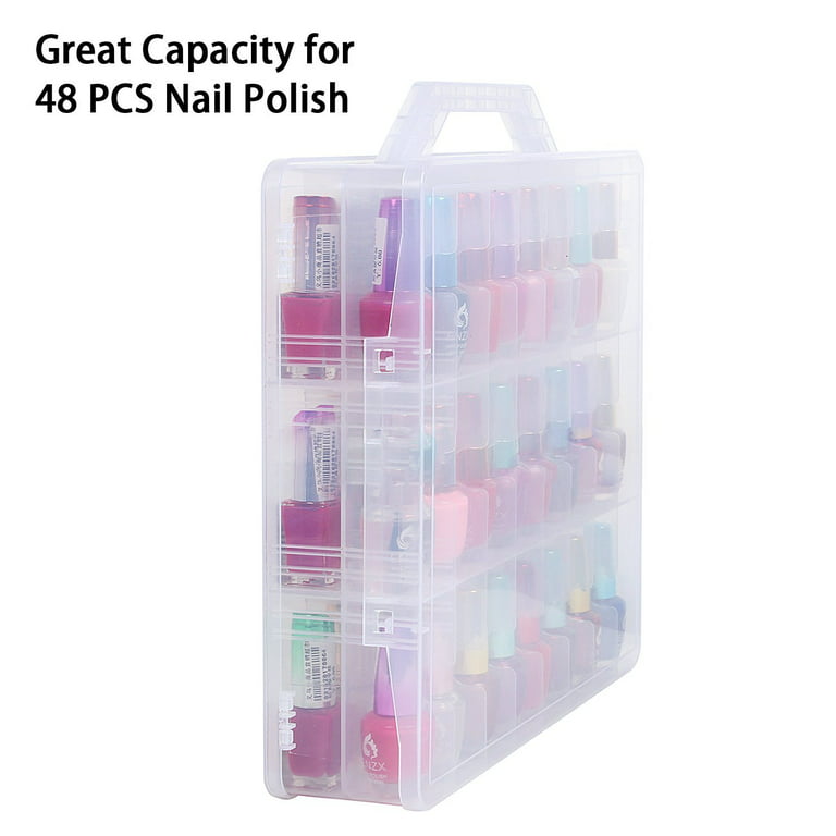 VigorFun Portable Nail Polish Clear Organizer for 48 Bottles, Double Side and Locking Lids Gel Polish Storage Holder, Space Saver with 8 Adjustable Dividers (
