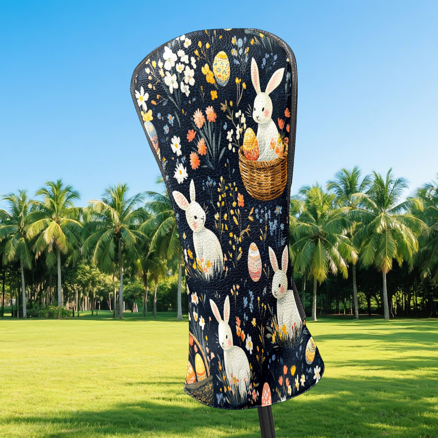 Golf Club Covers PU Leather Waterproof Head Covers for Fairway Woods Hybrids Easter Patterns