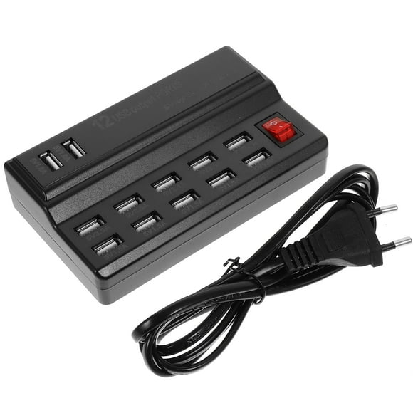 EeaseMX Cargador USB de 12 puertos para cargar varias estaciones de carga de mesa de viaje con enchufe europeo (negro)