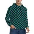 Naloa Black And Teal Checkerboard Men's Casual Hooded Collar Drawstring