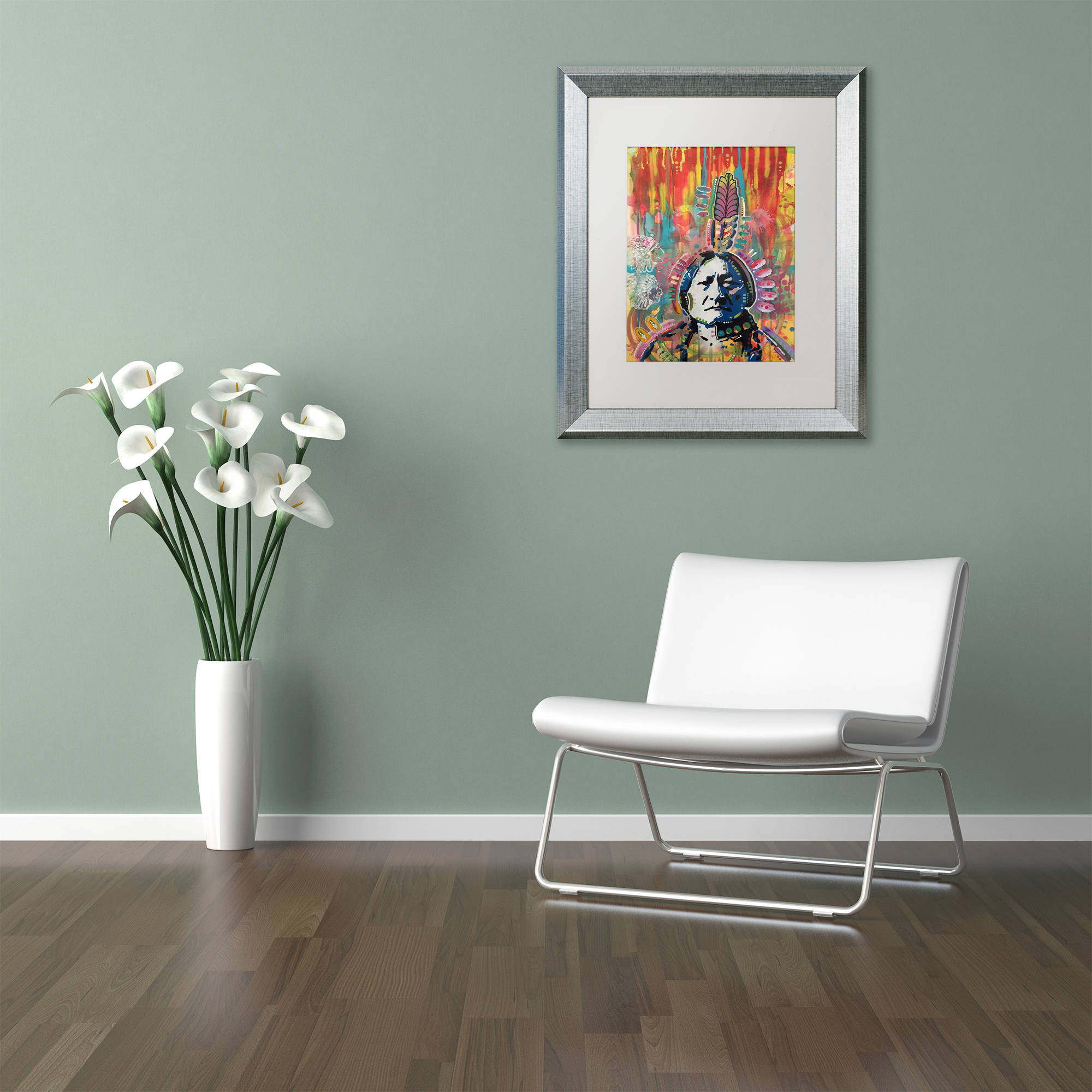 Trademark Fine Art "Sitting Bull 1" Canvas Art by Dean Russo, White Matte, Silver Frame