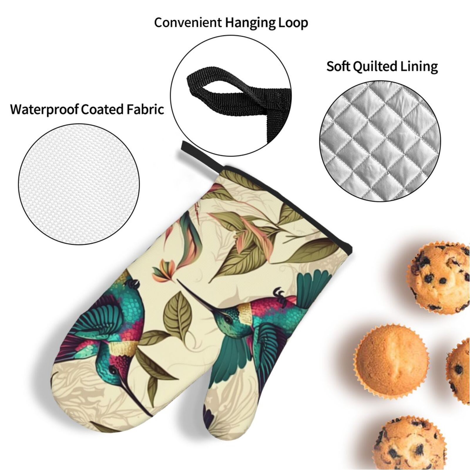 Hummingbird Art Vintage 4Pcs Oven Mitts and Pot Holders Sets Oven Kitchen Gloves Hot Pads for Cooking BBQ Baking Grilling