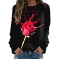 thumbnail image 1 of SOMOWI Chandails de la Saint-Valentin pour Femmes, Imprimé, Col Rond, Coupe Ajustée, Chandail à Enfiler, Manches Longues, Entraînement, Blouse Ample, Noir, Automne, Vêtements de Sport, S, 1 of 5