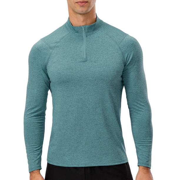 Camiseta deportiva para hombre, camisetas de fitness elásticas con cremallera de un cuarto de manga Abanopi Pequeña