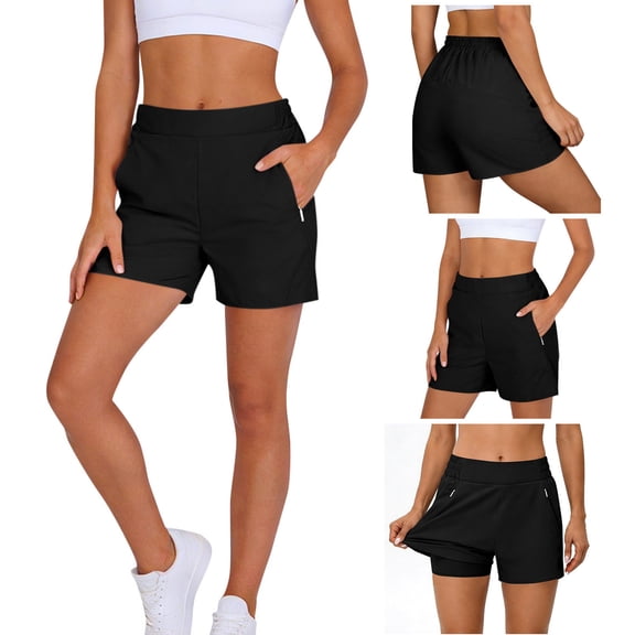 HongQid Womens Shorts Casual Comfy High Waisted for Golf Hiking Lounge Athletic with Zipper Pockets
